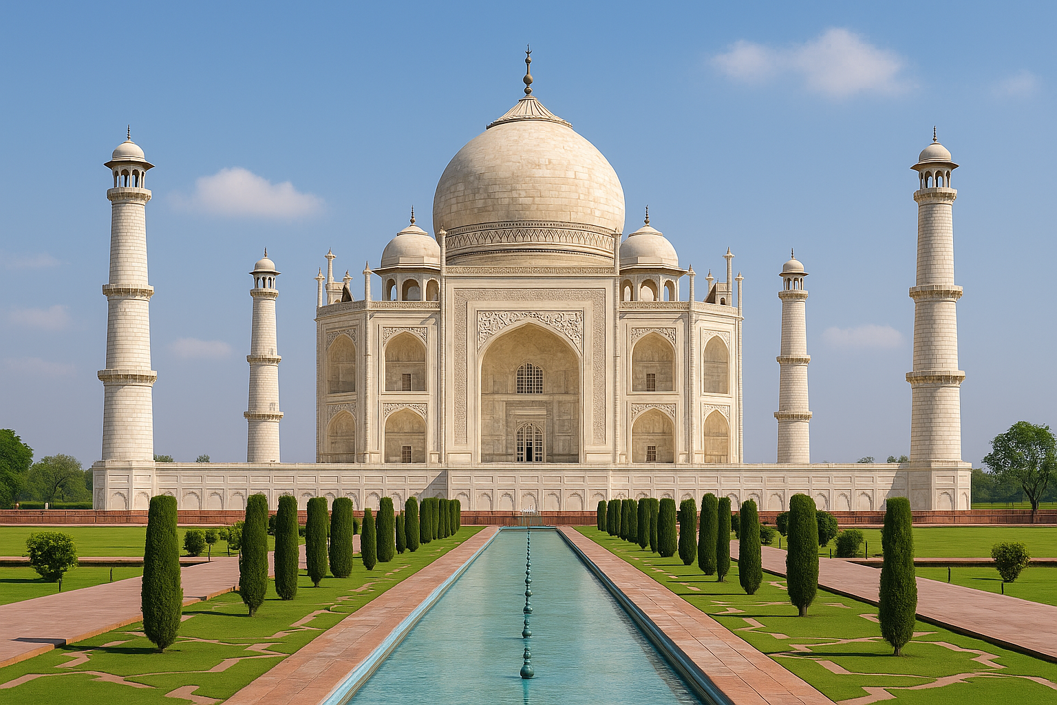 View of the Taj Mahal from Mehtab Bagh gardens at sunset, one of the most peaceful places to visit in Agra.